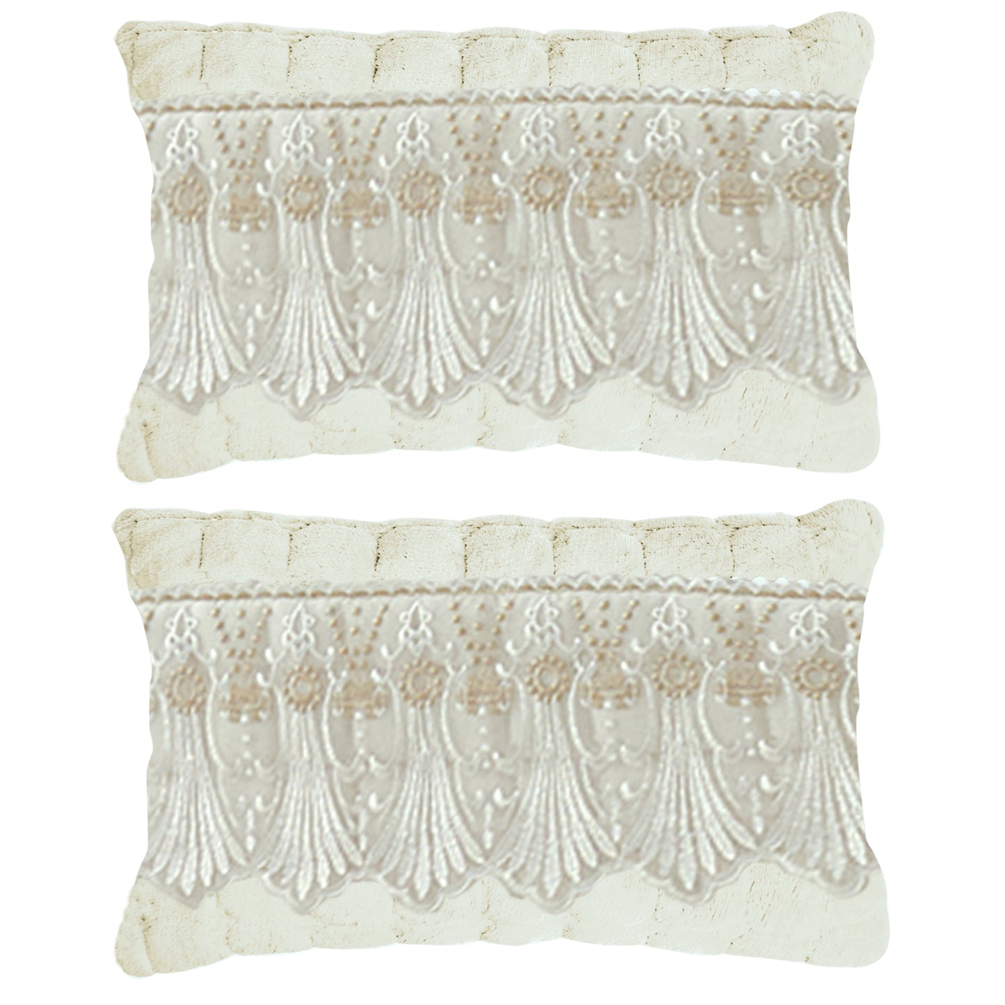 Premium Milk Velvet Sofa Cushion Cover with Lace Design, Pearl White