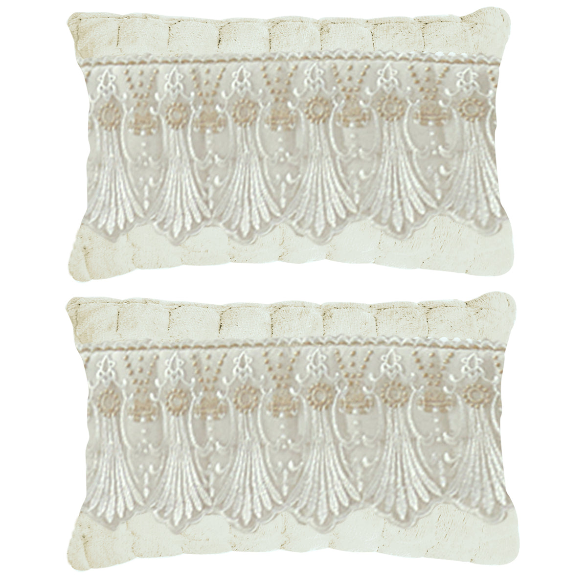 Premium Milk Velvet Sofa Cushion Cover with Lace Design, Pearl White