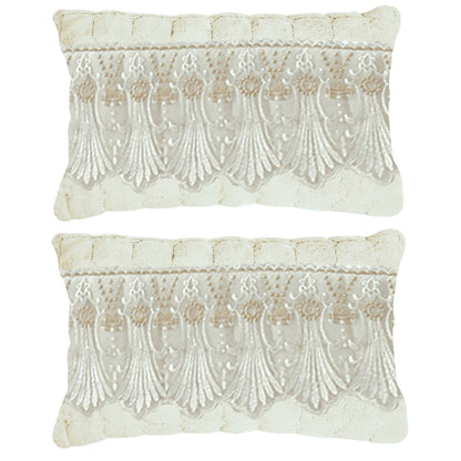 Premium Milk Velvet Sofa Cushion Cover with Lace Design, Pearl White