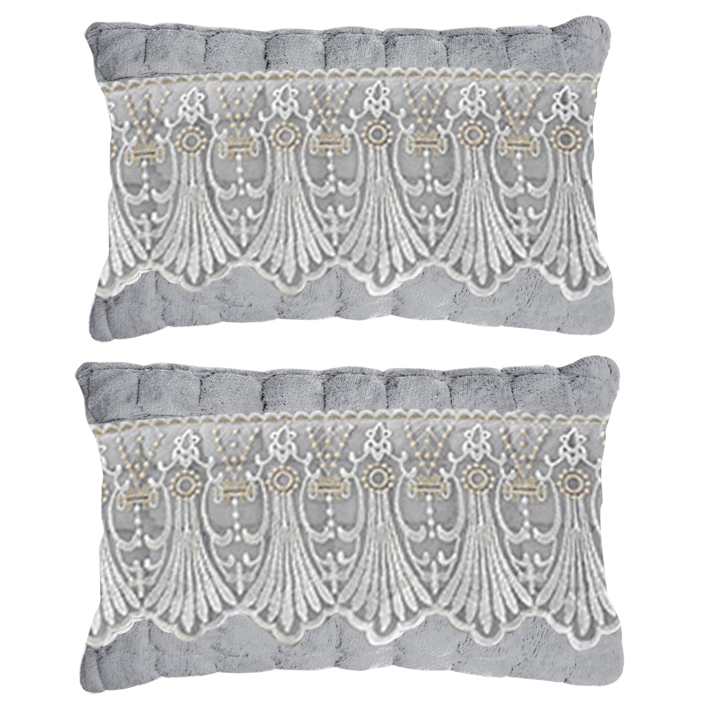 Premium Milk Velvet Sofa Cushion Cover with Lace Design, Cloud Grey