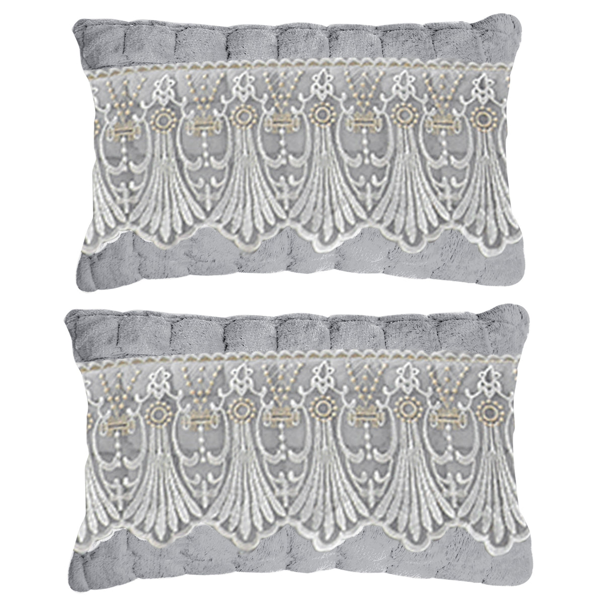 Premium Milk Velvet Sofa Cushion Cover with Lace Design, Cloud Grey