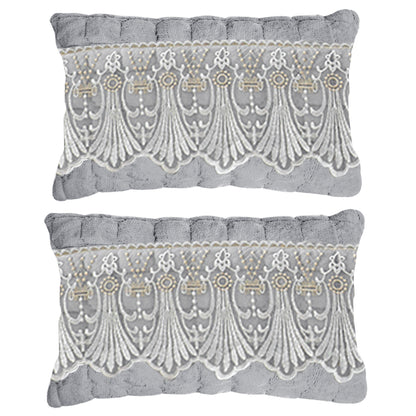 Premium Milk Velvet Sofa Cushion Cover with Lace Design, Cloud Grey