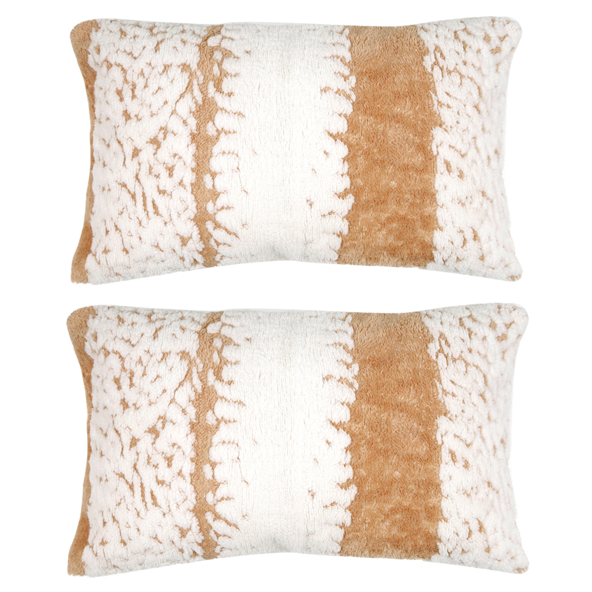 Luxury Wavy Plush Cushion Cover for Sofa - Desert Brown - Pack of 2