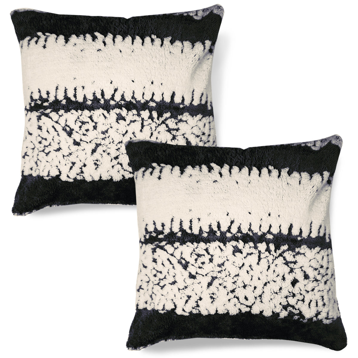 Luxury Wavy Plush Cushion Cover for Sofa - Black - Pack of 2