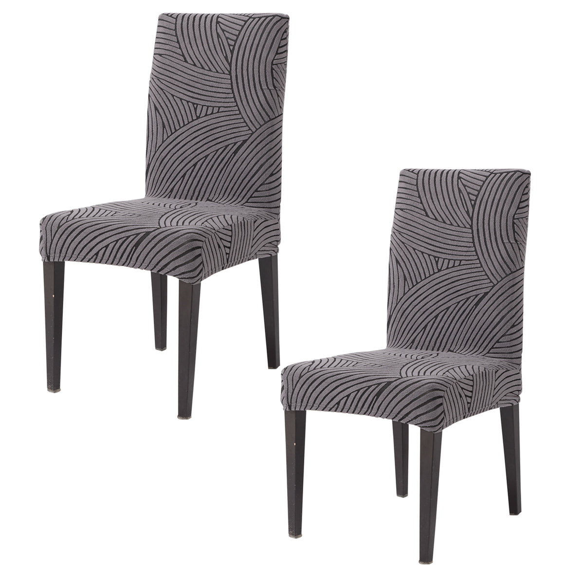WaveLine Series 180 GSM Jacquard Chair Cover Set of 1/2/4/6, Charcoal Grey