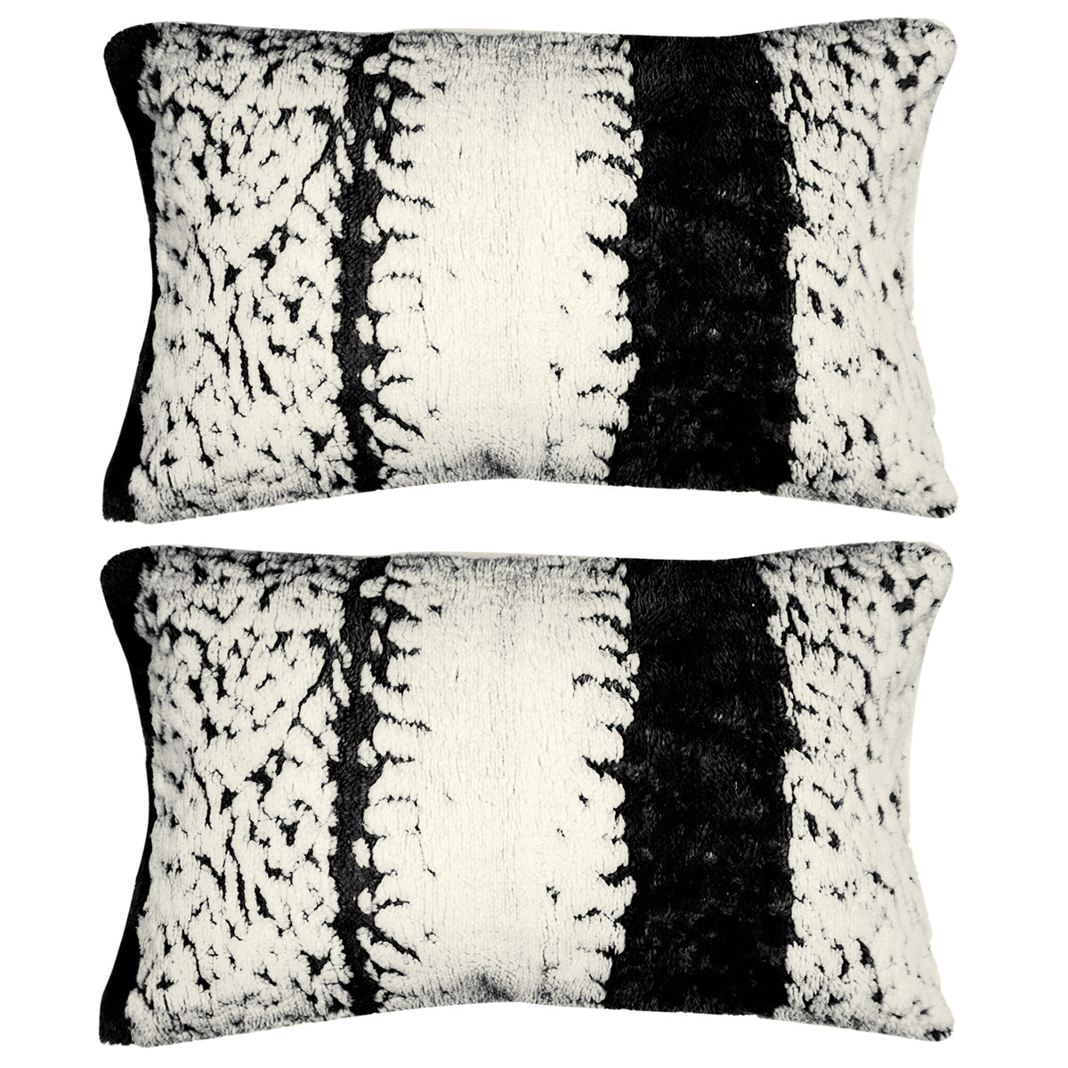 Luxury Wavy Plush Cushion Cover for Sofa - Black - Pack of 2
