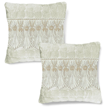 Premium Milk Velvet Sofa Cushion Cover with Lace Design, Pearl White