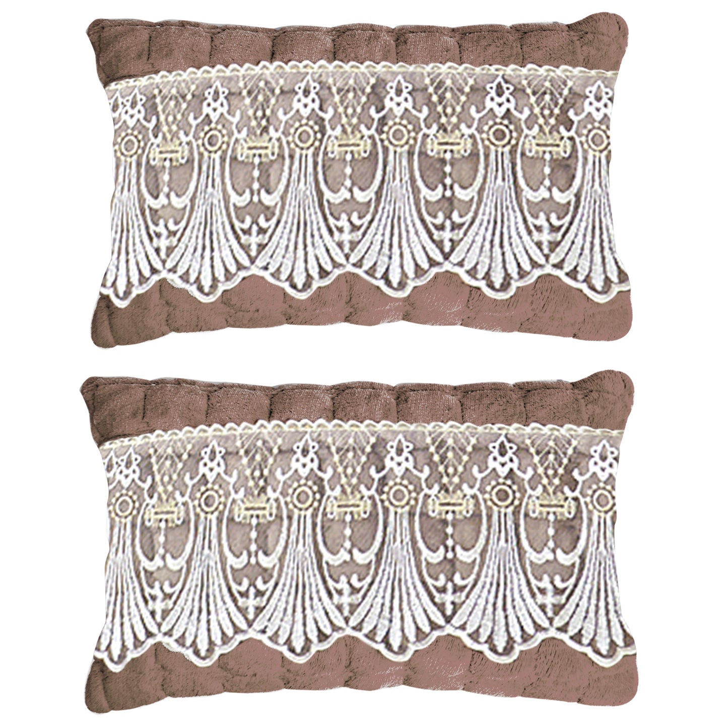 Premium Milk Velvet Sofa Cushion Cover with Lace Design, Mocha Brown