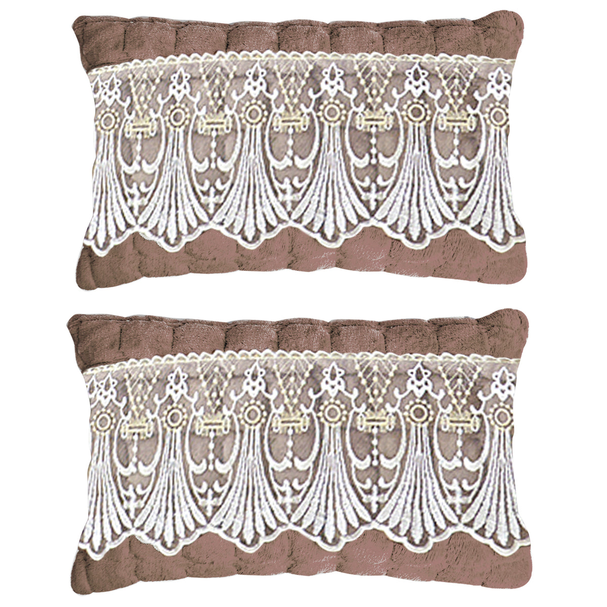 Premium Milk Velvet Sofa Cushion Cover with Lace Design, Mocha Brown