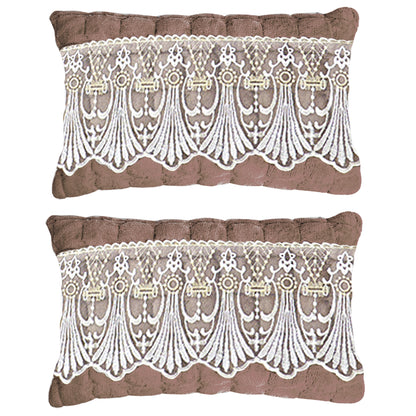 Premium Milk Velvet Sofa Cushion Cover with Lace Design, Mocha Brown