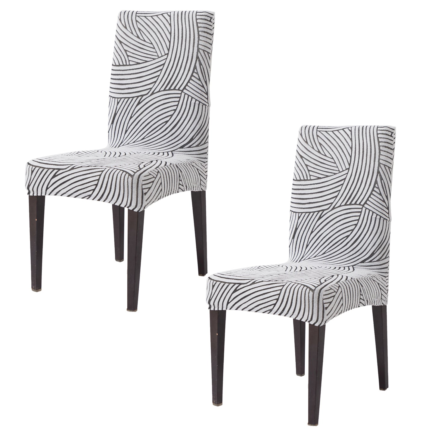 WaveLine Series 180 GSM Jacquard Chair Cover Set 1/2/4/6, Classic White