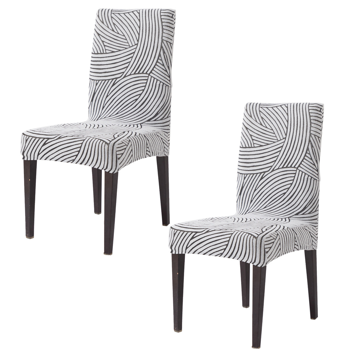 WaveLine Series 180 GSM Jacquard Chair Cover Set 1/2/4/6, Classic White