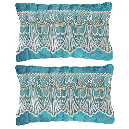 Premium Milk Velvet Sofa Cushion Cover with Lace Design, Teal