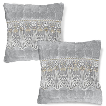 Premium Milk Velvet Sofa Cushion Cover with Lace Design, Cloud Grey