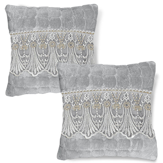 Premium Milk Velvet Sofa Cushion Cover with Lace Design, Cloud Grey