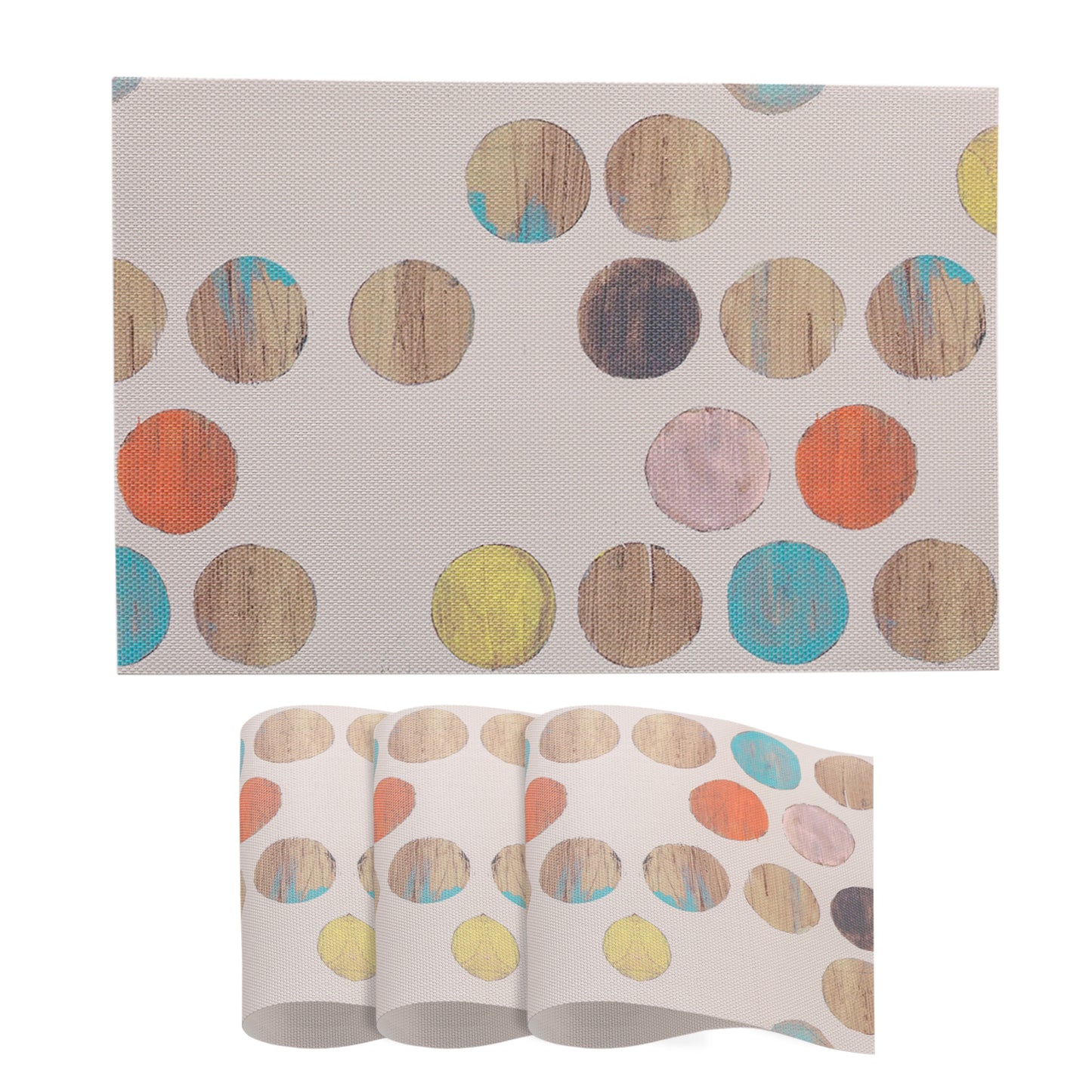 Color Splash PVC Mats for Dining Table, Watercolor Circles - Soft Beige