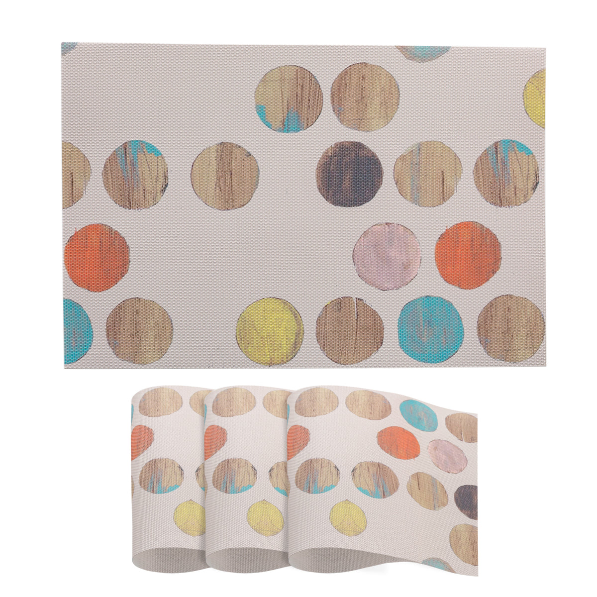 Color Splash PVC Mats for Dining Table, Watercolor Circles - Soft Beige