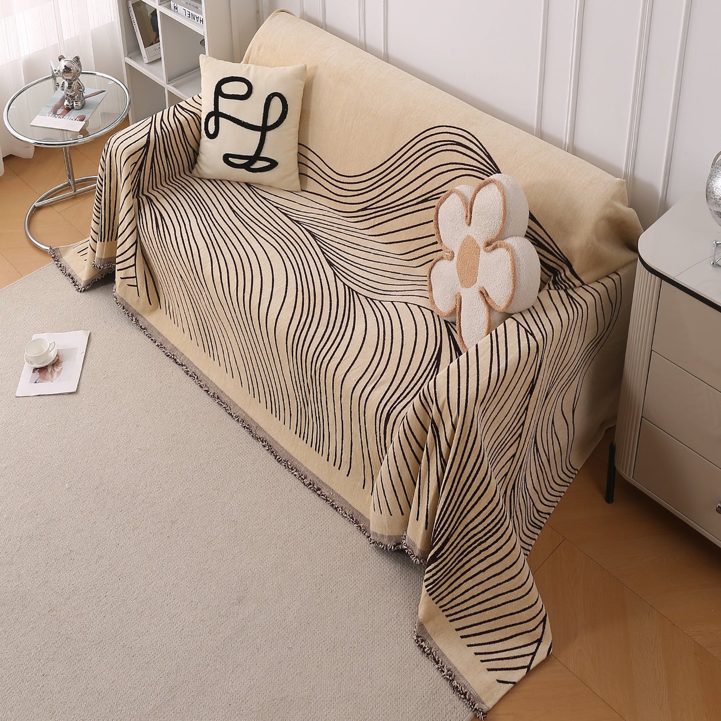 WaveLoom Collection Printed Chenille Sofa Cover Throw Blanket, Brown