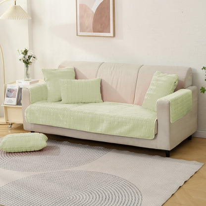 Premium Plush Anti Slip Sofa Cover Mat with 2 Armrest Cover and Cushion Cover, Green