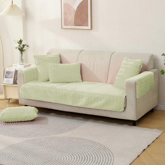 Premium Plush Anti Slip Sofa Cover Mat with 2 Armrest Cover and Cushion Cover, Green