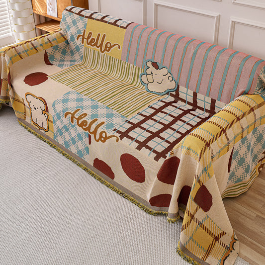 All-Season Chenille Sofa Throw, Patchwork Puppy Series