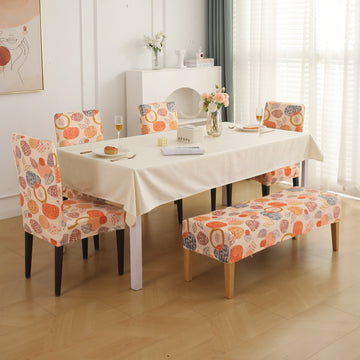 Premium Velvet Cover Set for 4 Dining Chairs + 1 Dining Bench, Coral Autumn Leaves