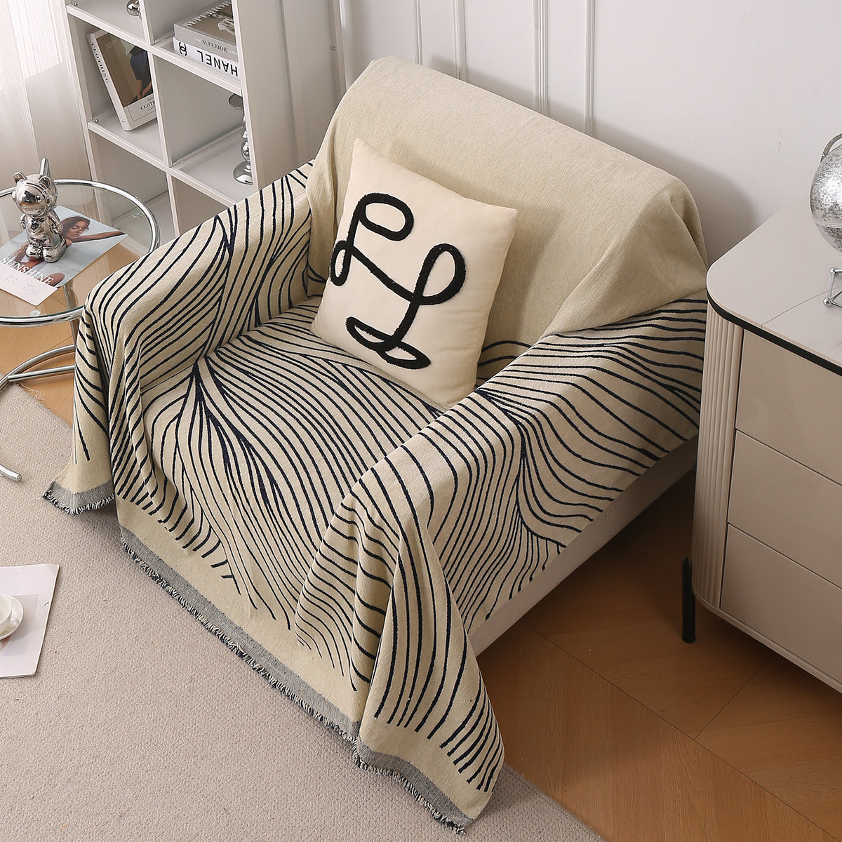 Buy Navy Blue Colour WaveLoom Chenille Single Seater Sofa Throw | HOKIPO