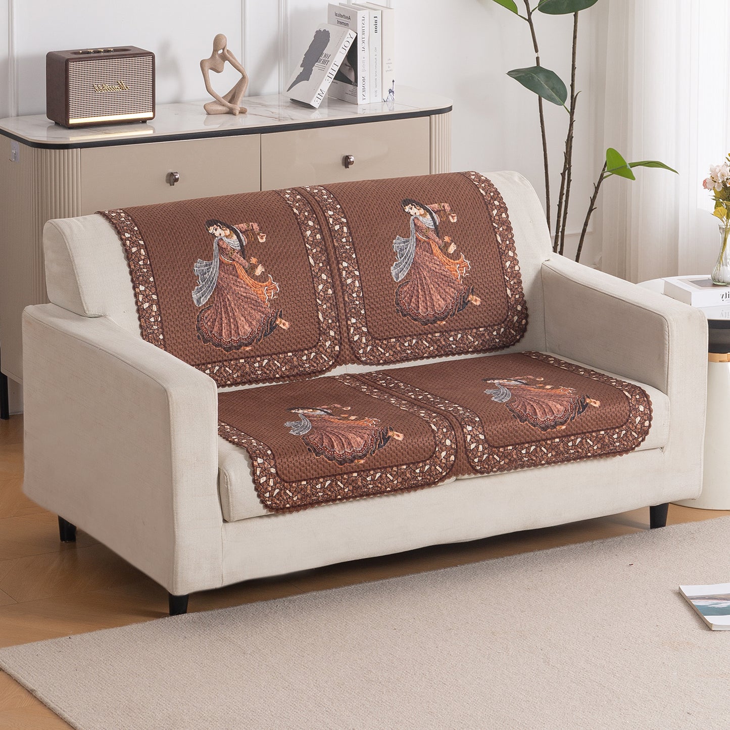 HeavenHue Fleece Soft Touch Quilted Sofa Cover Set Washable Sofa Panel for Seat & Back - Nritya Echo