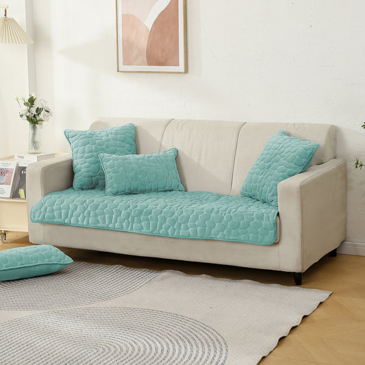 Premium Pebble Milk Velvet Anti Slip Sofa Mats, Fog Blue