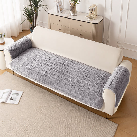 Premium Plush Anti Slip Sofa Cover Mat with 2 Armrest Cover, Light Grey