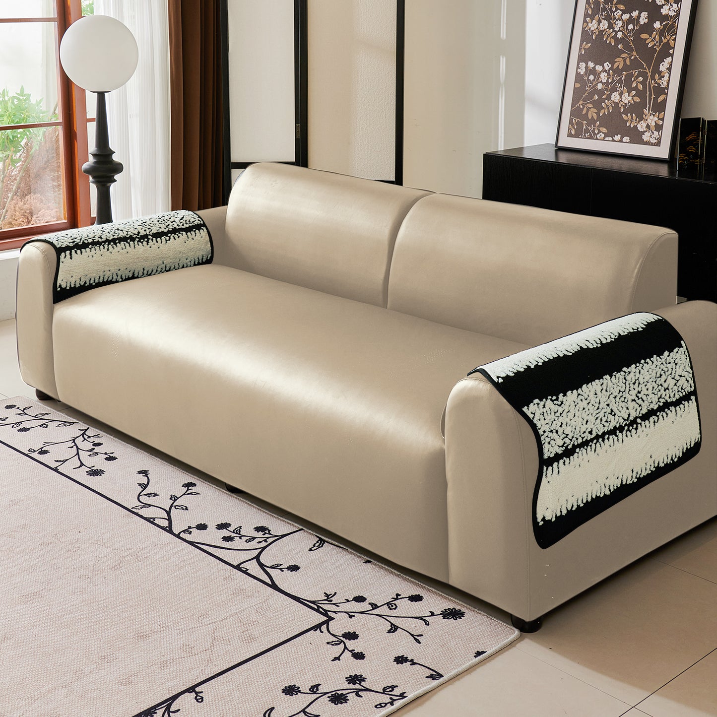 Luxury Wavy Plush Anti-Slip Sofa Cover Mats - Black