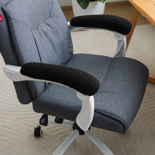 170gsm Jacquard Armrest Covers for Office Chair (Elastic Style), 1 Pair, Black