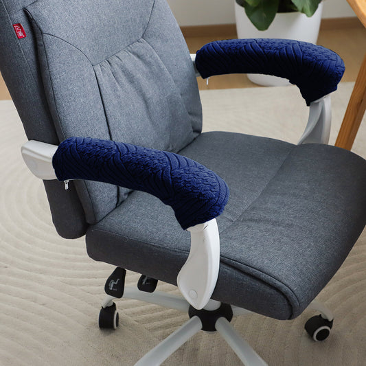 170gsm Jacquard Armrest Covers for Office Chair (Zipper Style), 1 Pair, Navy Blue