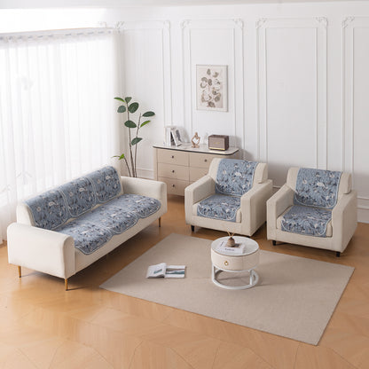 HeavenHue Fleece Soft Touch Quilted Sofa Cover Set Washable Sofa Panel for Seat & Back - Frosted Petals