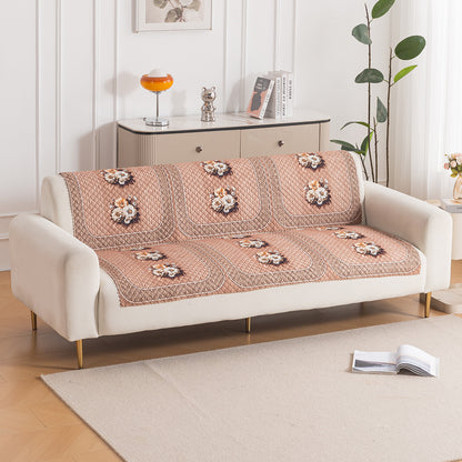 LoomVerse Quilted Sofa Cover Set Washable Sofa Panel for Seat & Back - Vintage Rosette