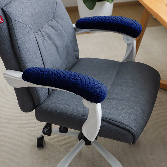 170gsm Jacquard Armrest Covers for Office Chair (Elastic Style), 1 Pair, Navy Blue