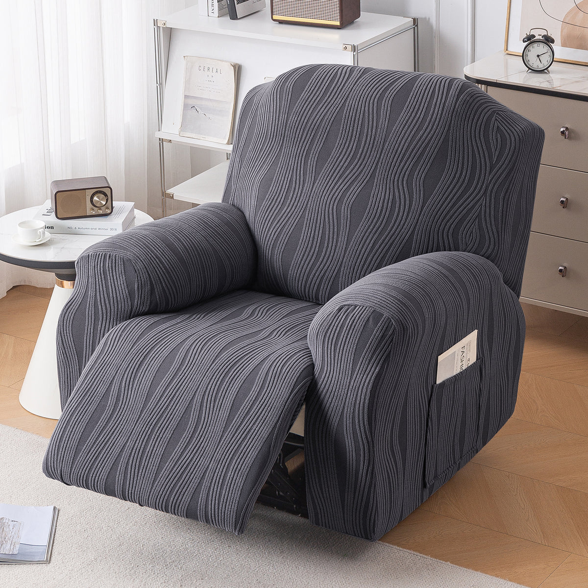 Nestiva Series Premium Knitting Jacquard Recliner Sofa Cover for 1 Seater - Porpoise Grey