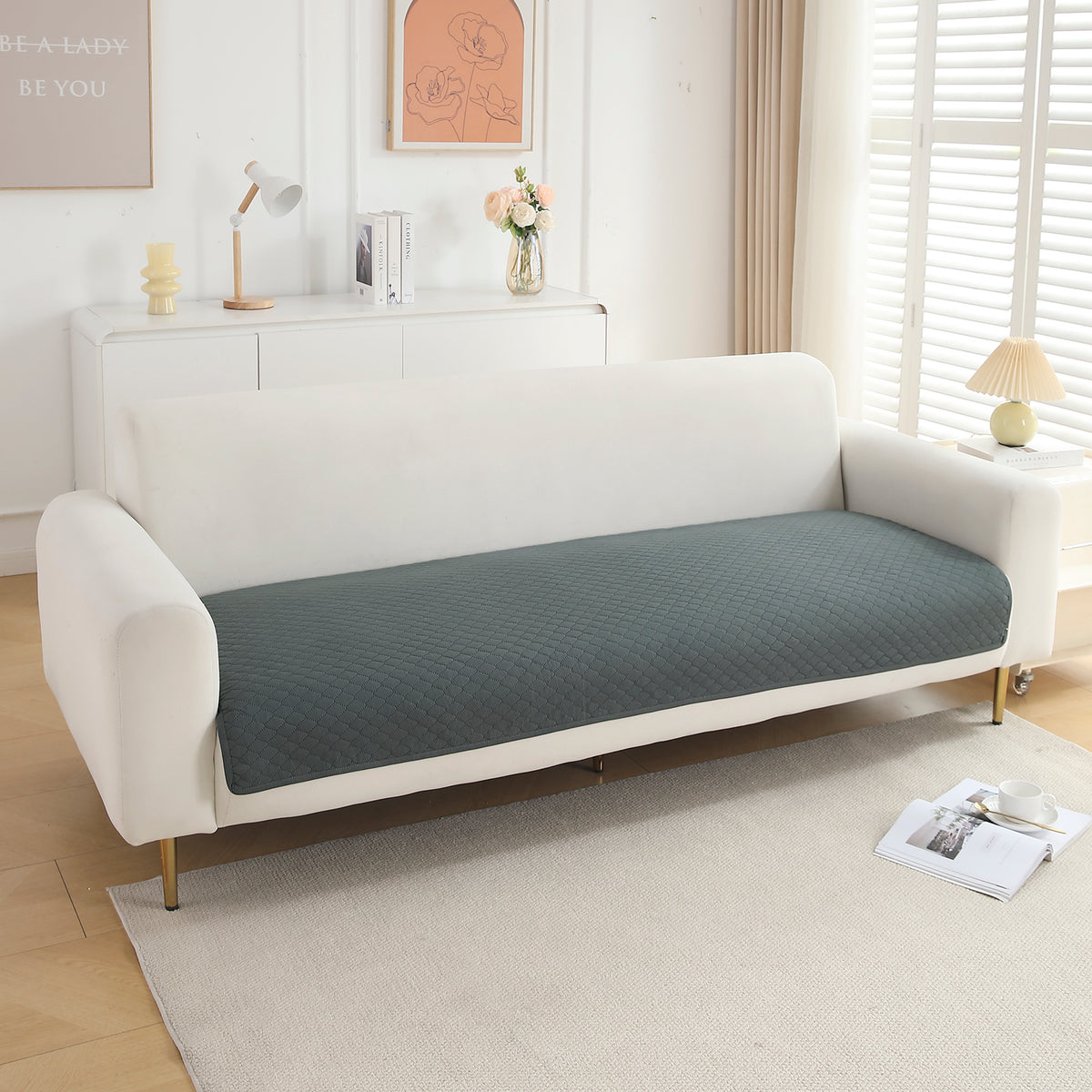 Polyester Quilted Sofa Cover Mats, Grey