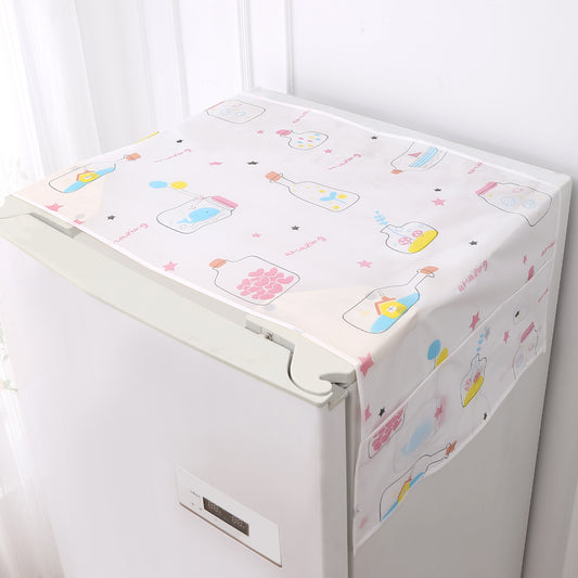 Small / Large Fridge Cover Top | For Smaller Single Door, Double Door and Bigger Double Door Refrigerator - Waterproof, Printed with 6 Side Pockets, Whimsical Bottles