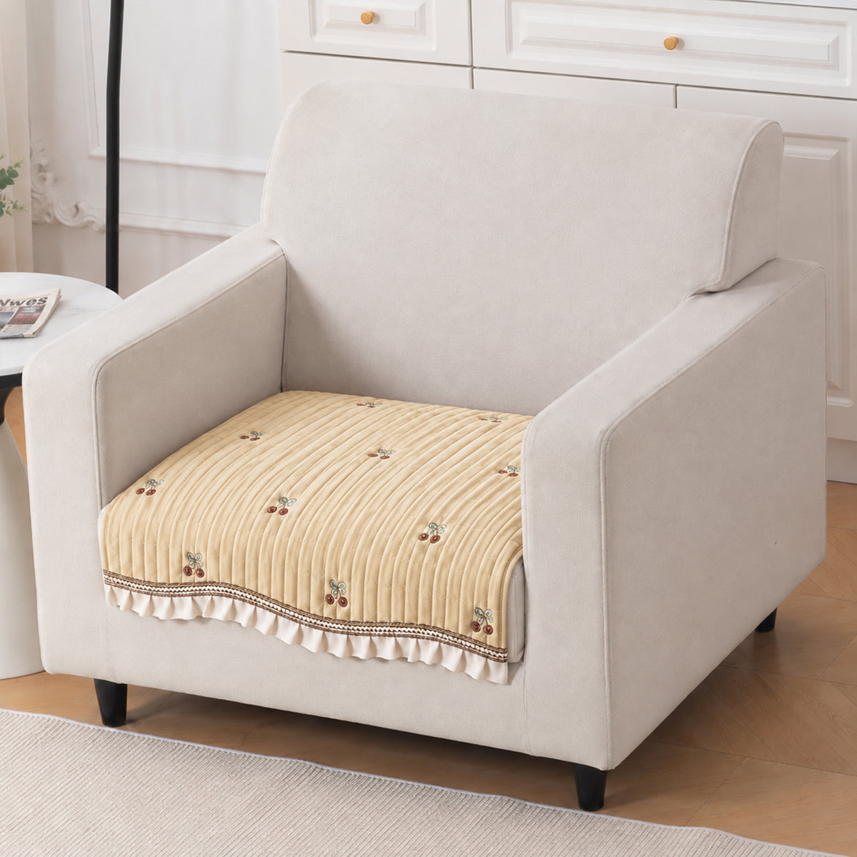 Frilora Dutch Velvet Sofa Cover Mat, Caramel Beige