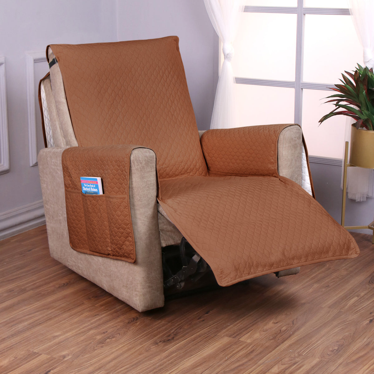 Quilted Recliner Mats for 1 Seater Recliner Sofa, Brown