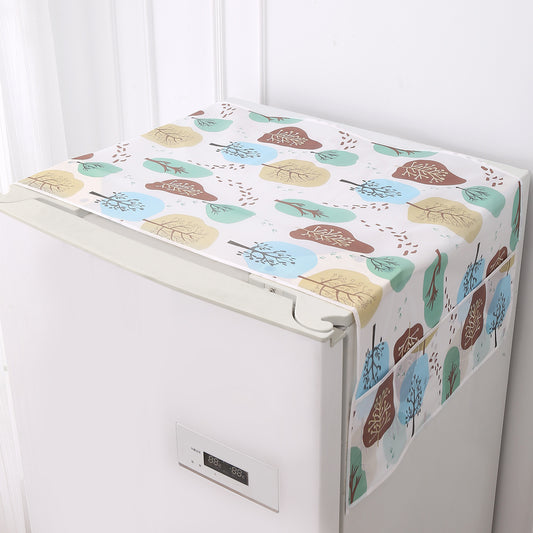 Small / Large Fridge Cover Top | For Smaller Single Door, Double Door and Bigger Double Door Refrigerator - Waterproof, Printed with 6 Side Pockets, Nature Trees