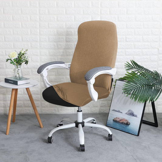 Water Repellent Office Chair Cover for Desk Chair (Mid-Back) – 210 GSM Stretch Jacquard – Washable, Durable & Anti-Slip – Fits Mid-Back Office Chairs, Camel