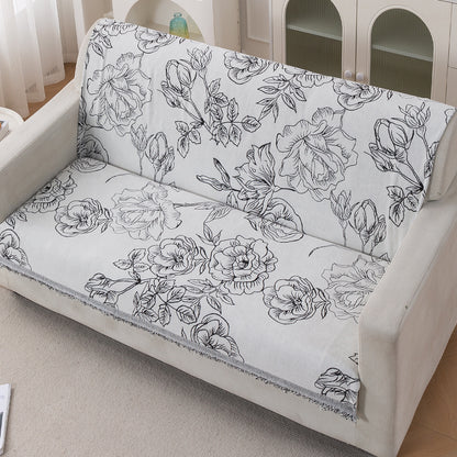 Premium 320 GSM Chenille Sofa Cover 'Serene Abode Series', White Rose Garden