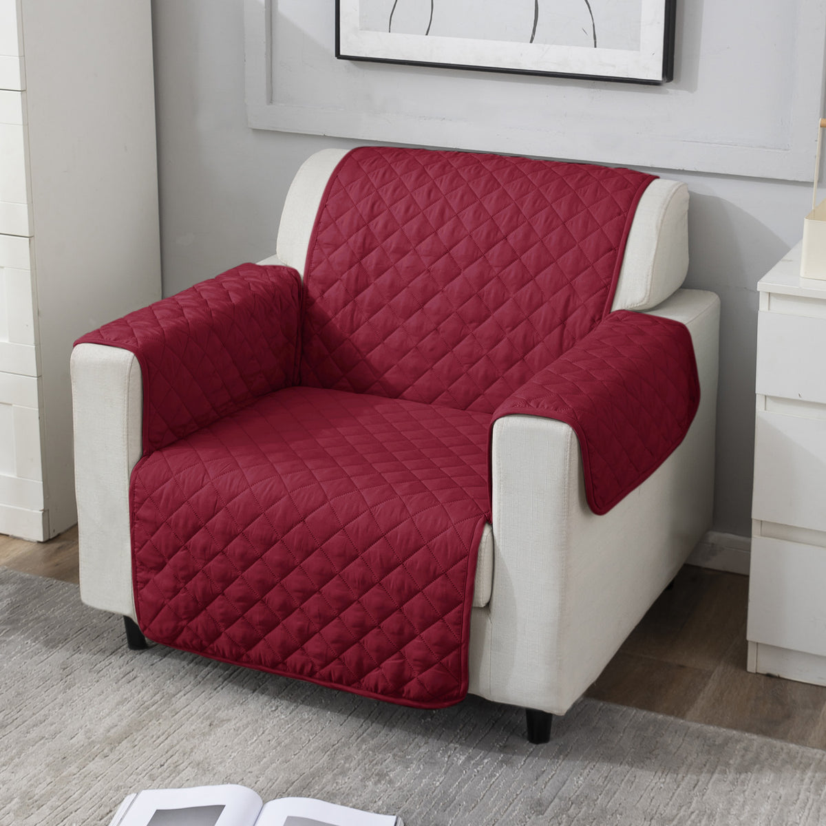 Maroon Polyester elegant 1 seater sofa cover