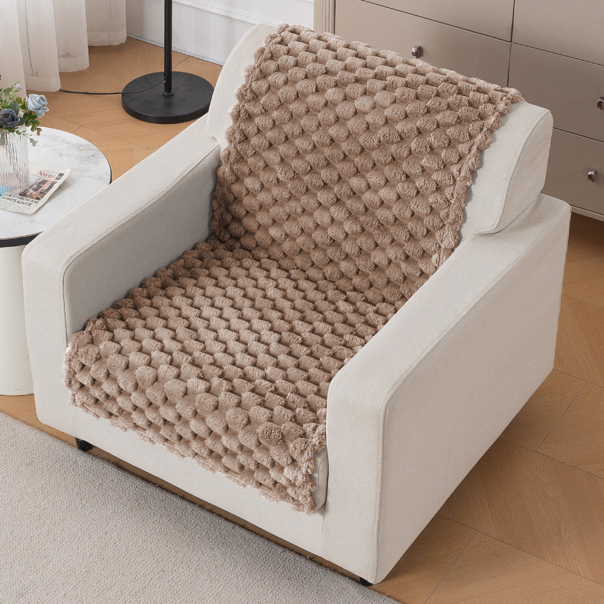 'BunnySoft Series' Plush Sofa Cover Throw for Sofa Seat & Back, Canvas Brown