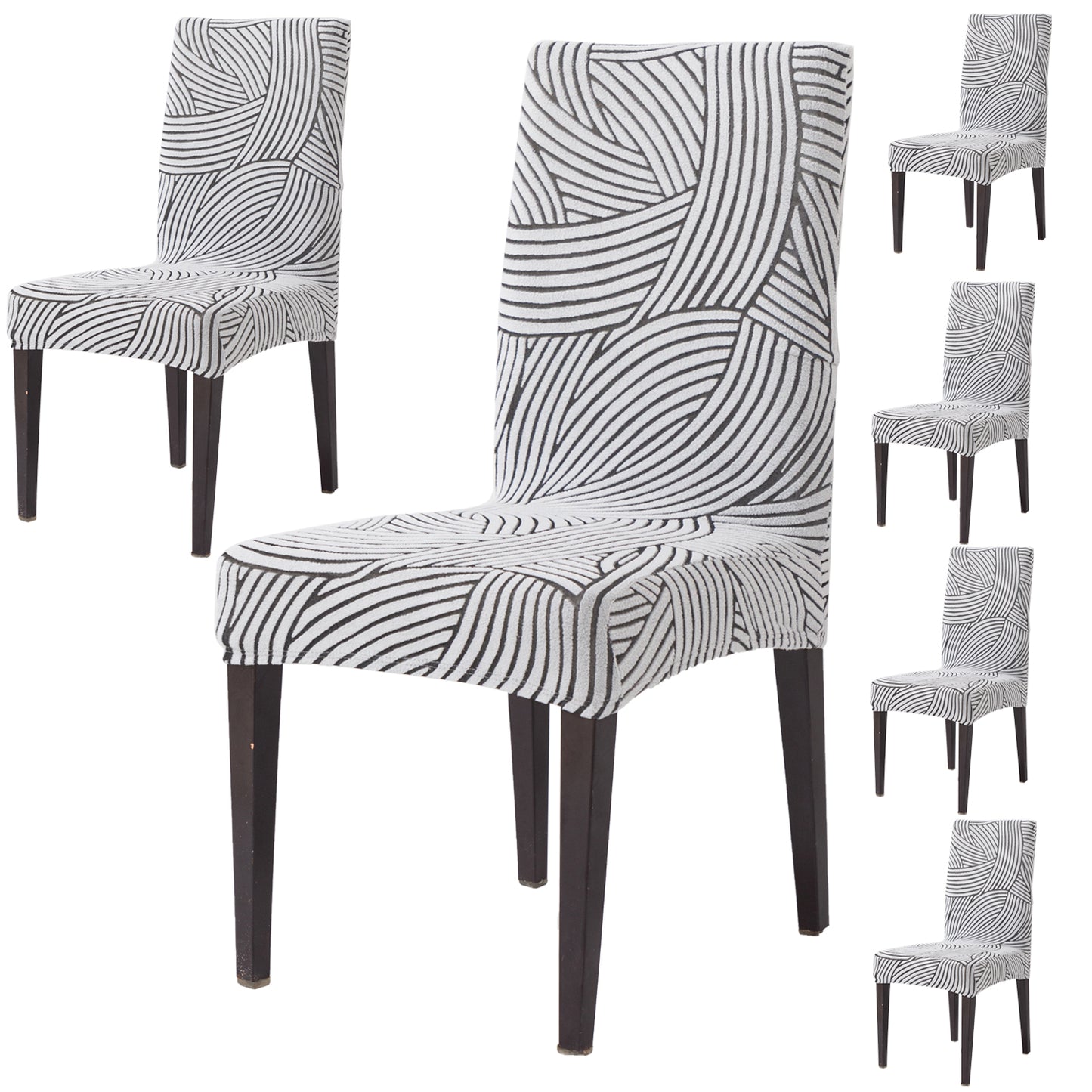 WaveLine Series 180 GSM Jacquard Chair Cover Set 1/2/4/6, Classic White