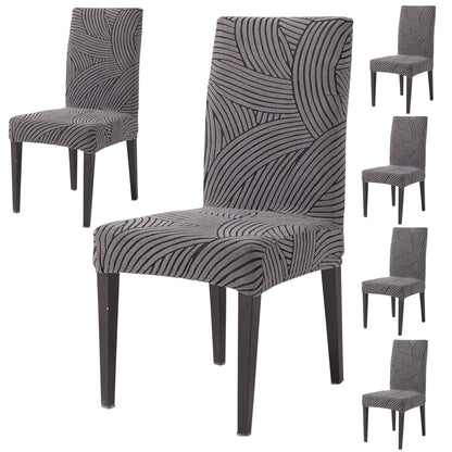 WaveLine Series 180 GSM Jacquard Chair Cover Set of 1/2/4/6, Charcoal Grey