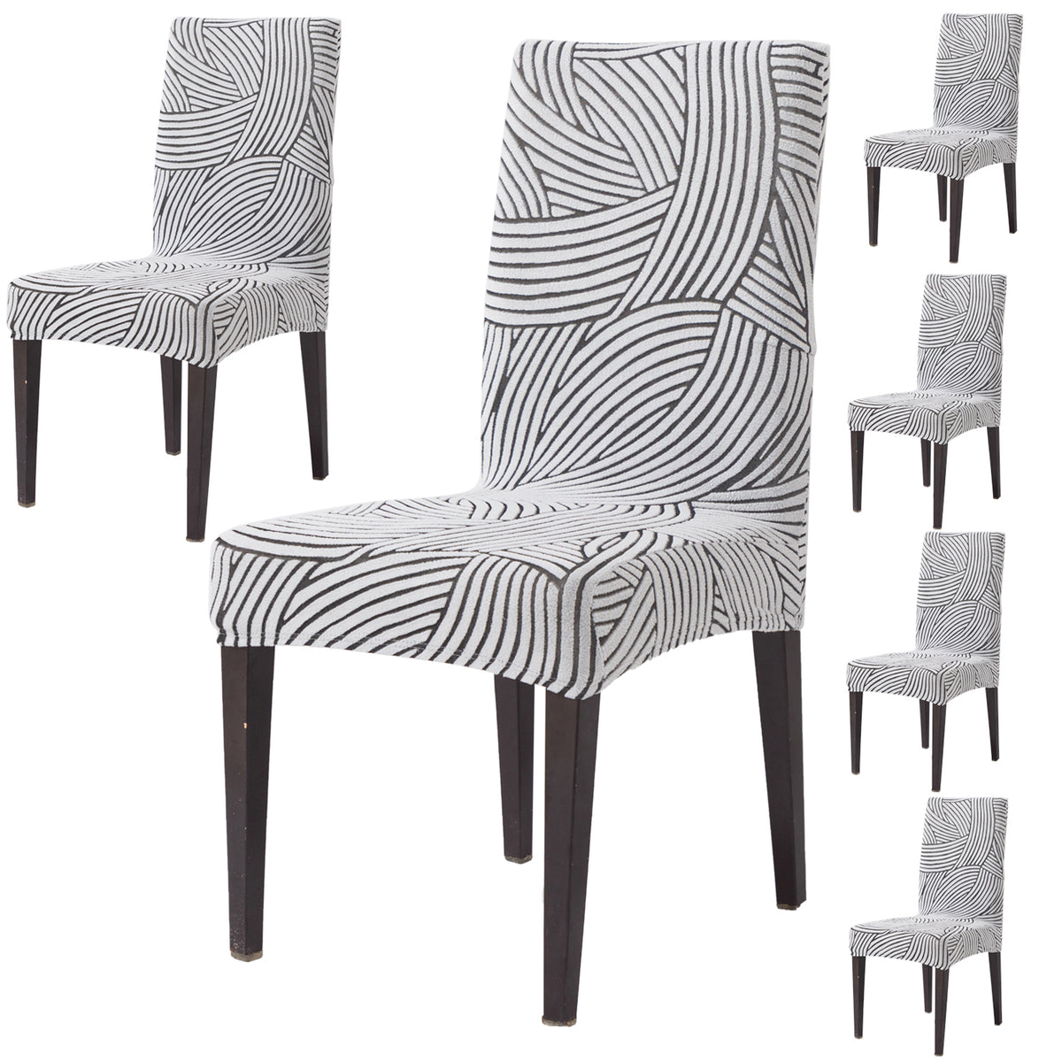 WaveLine Series 180 GSM Jacquard Chair Cover Set of 1/2/4/6, Ash Grey