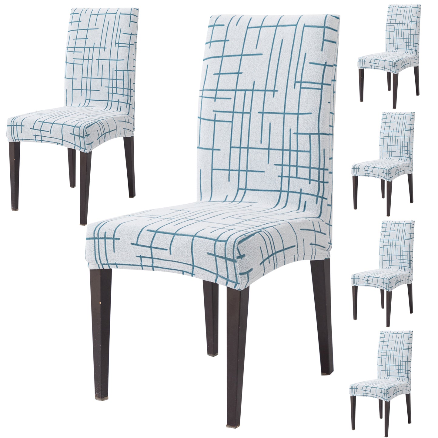 'Crossline Series' 180 GSM Jacquard Chair Cover Set 1/2/4/6, Teal Blue